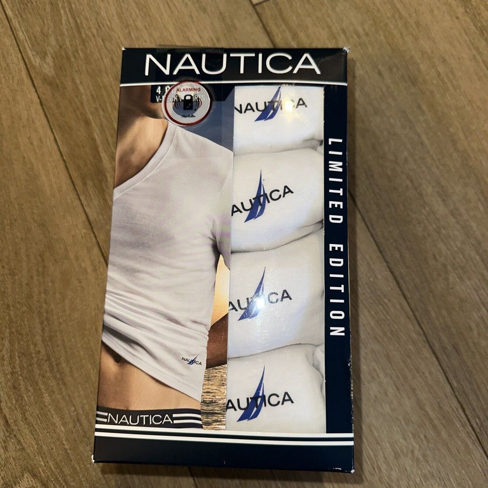 Nautica Mens 4 Pack Cotton V-Neck T-Shirts White Limited Edition Small 34-36